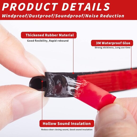 20 Feet Rubber Weather Stripping Door Seal Strip, Self-Adhesive Backing D-Shape - Picture 4 of 7